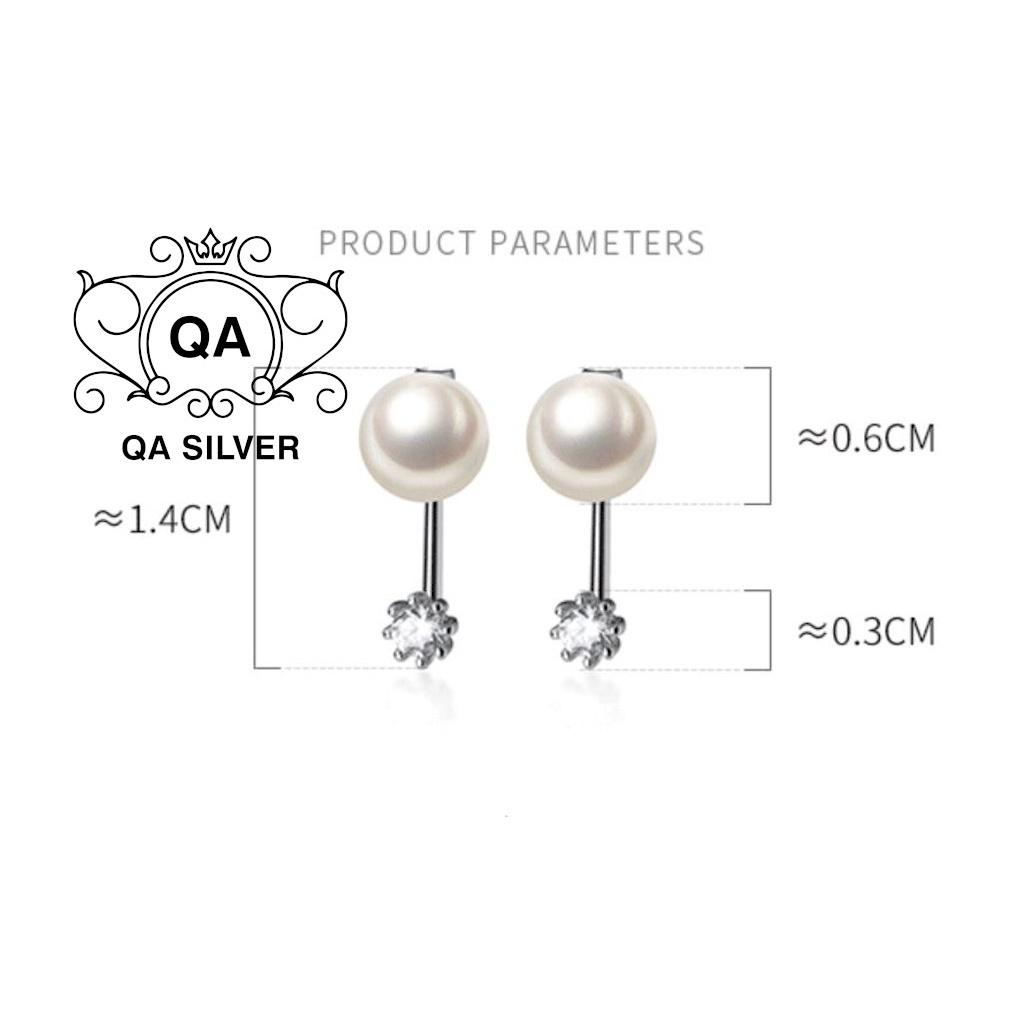 Khuyên tai bạc 925 ngọc trai giả bông trước sau nụ đá S925 PEARL Front-back Silver Earrings QA SILVER EA211101