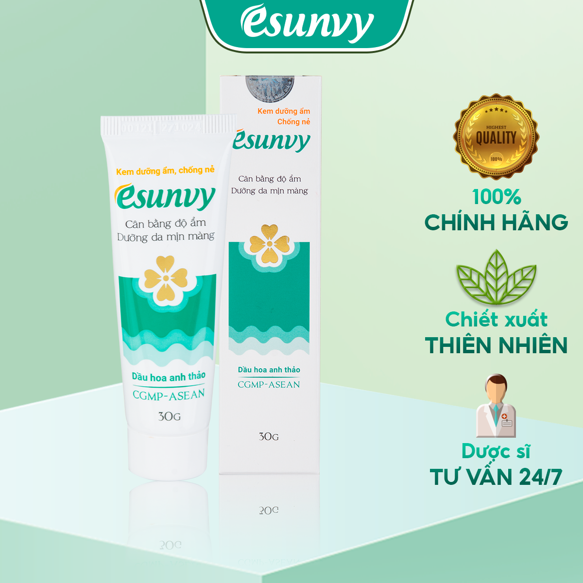 Kem Dưỡng Ẩm, Chống Nẻ Esunvy Tăng Cường Độ Ẩm, Làm Mềm Da An Toàn Dịu Nhẹ Tuýp 50g TMP001