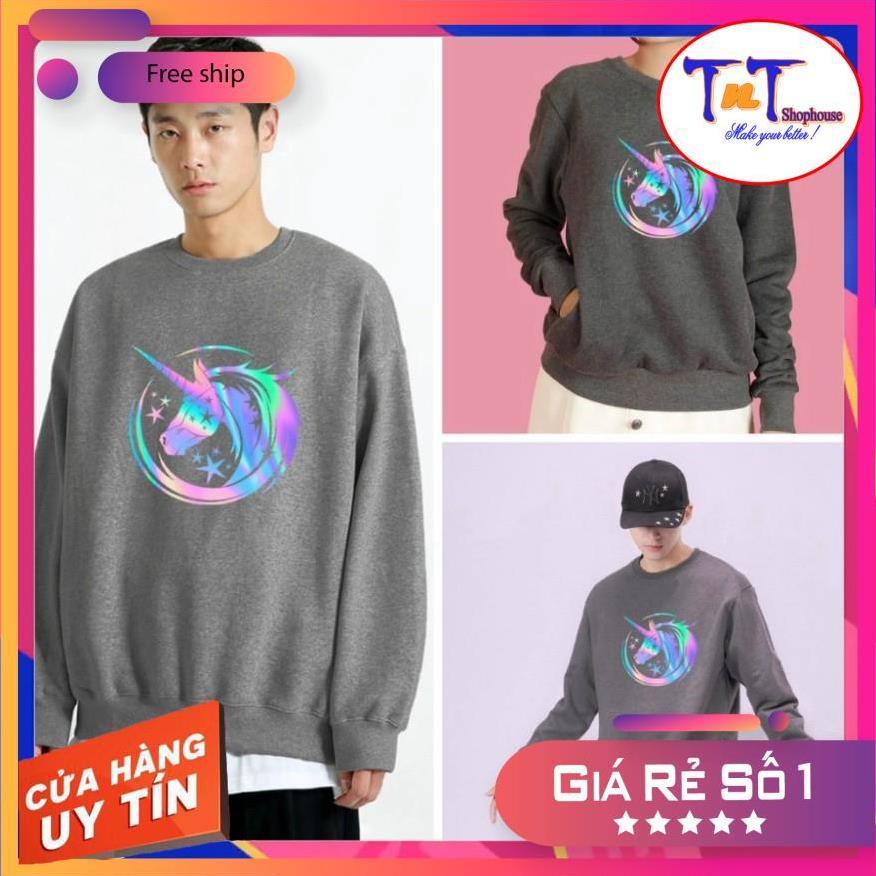 AS37 Áo Sweater Unisex ️/Áo nỉ Ulzzang phản quang unisex dài tay nam nữ - Kì Lân thời trang