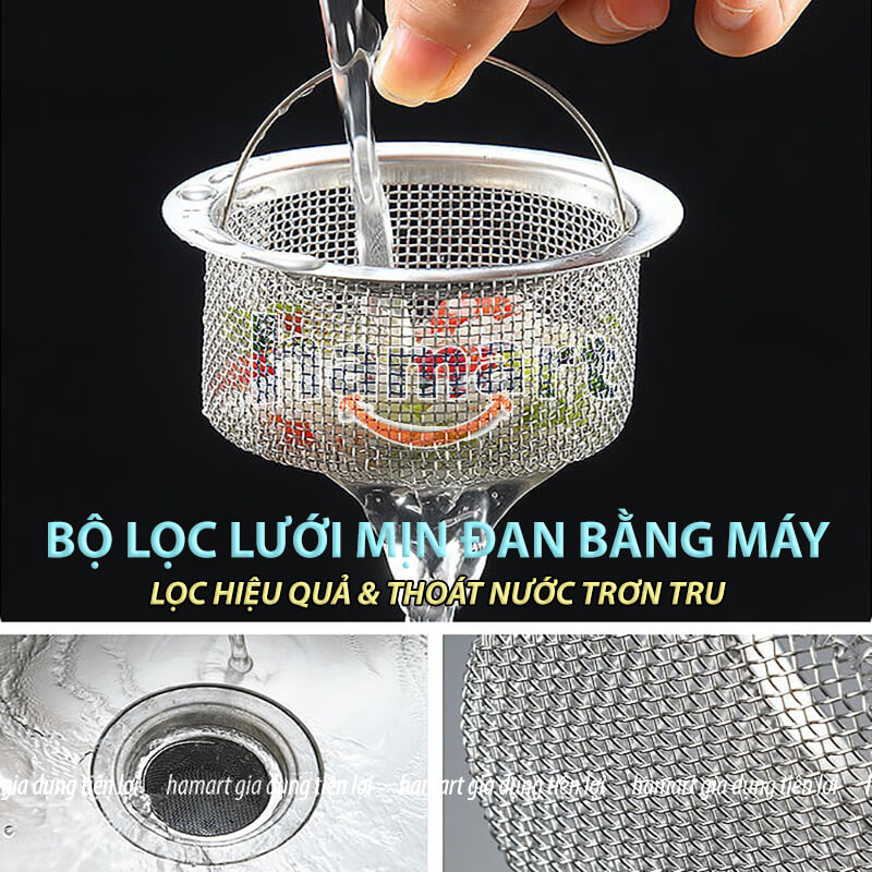 Giỏ Lọc Rác Bồn Rửa Bát INOX 304 Rổ Lọc Rác Chậu Rửa Chén Có Quai Xách Thoát Nước Nhanh Tiện Lợi