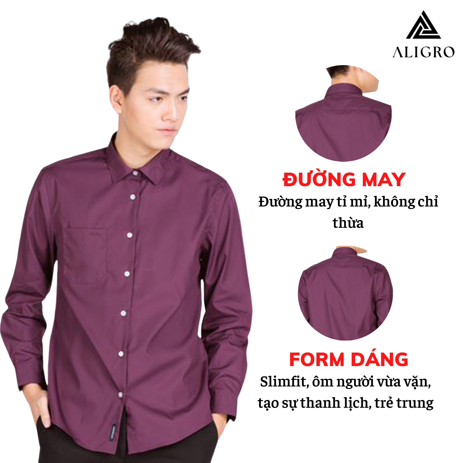 Áo sơ mi dài tay nam ALIGRO trơn basic chất liệu cotton cao cấp, thoáng mát , form dáng trẻ trung ALGS031