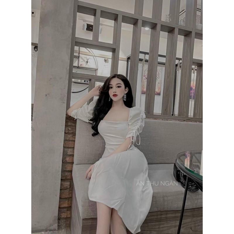 ĐẦM ĐEN CỔ VUÔNG TAY PHỒNG RÚT