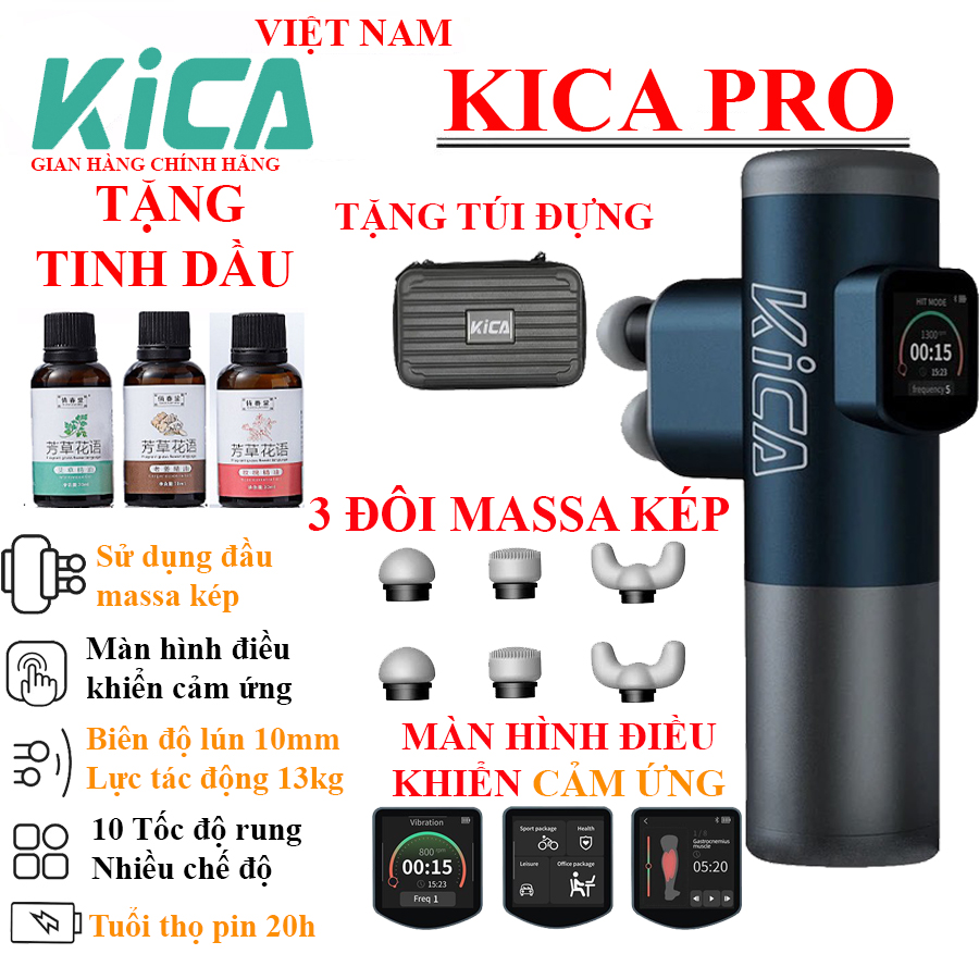 Máy Massage KICA PRO Thiết Kế Sử Dụng Đầu Kép Tốc Độ Rung Lún 10mm Lực 13kg, Màn Hình Cảm Ứng Hiển Thị LED, Để Trị Liệu Và Thư Giãn, 3 Đầu Kép Và 10 Cấp Độ Massage