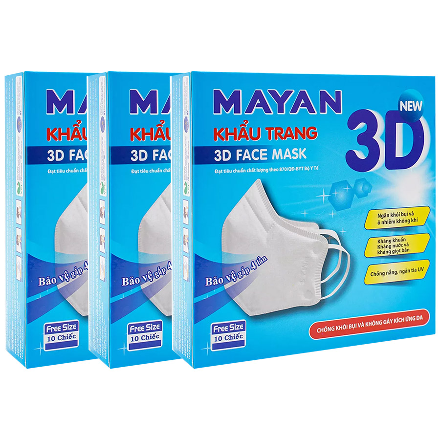 Bộ 3 Hộp Khẩu trang Mayan 3D Người lớn (Hộp 10 chiếc)