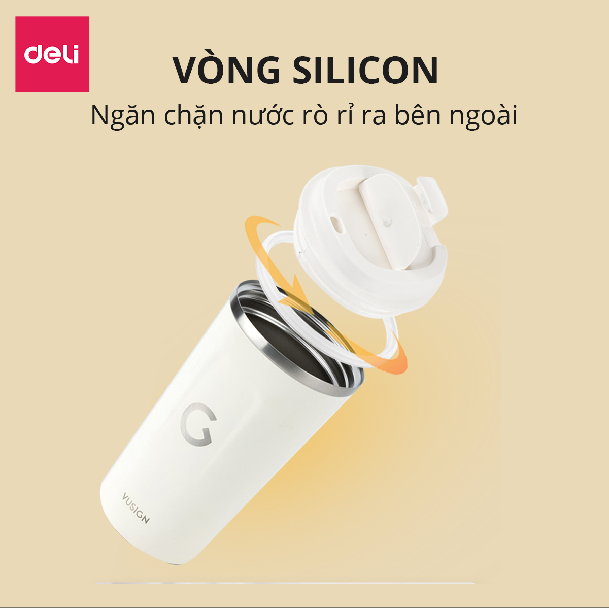 Cốc Giữ Nhiệt Nóng Lạnh Vusign Inox 304 Cao Cấp Viền Cao Su Cách Nhiệt Deli Dung Tích 510ml -Phù Hợp Cà Phê Trà Nước Ép Sinh Tố Đá Du Lịch Đi Học Tập Gym