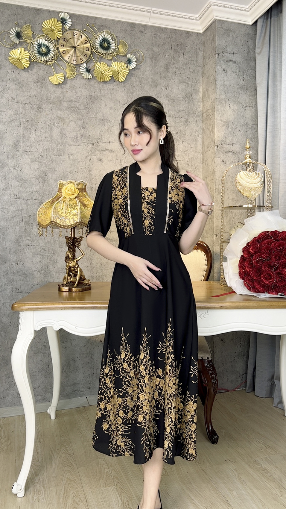 Đầm Trung Niên [ Linh Trà ] (TM 1085) Bigsize Màu Sắc Trẻ Trung Tươi Sáng Họa Tiết Sang Trọng Đi Làm Đi Tiệc Cho Mẹ U50