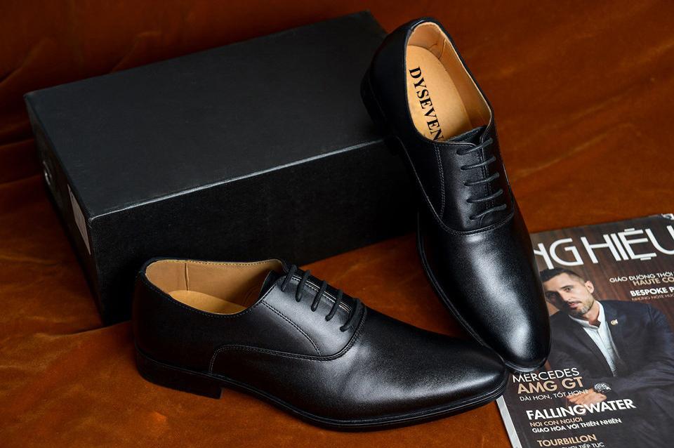 Giày Tây Nam Da Bò Công Sở Cao Cấp DYSEVEN, Giầy Da Nam Buộc Dây Form Mới – Đen – 41