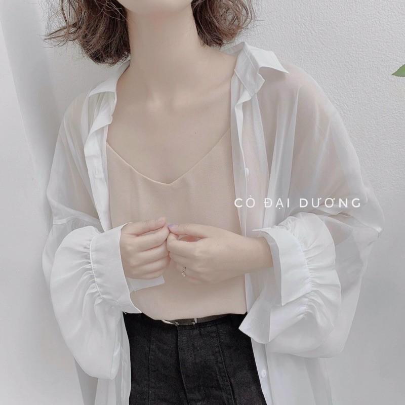 Áo kiểu sơ mi form rộng dài