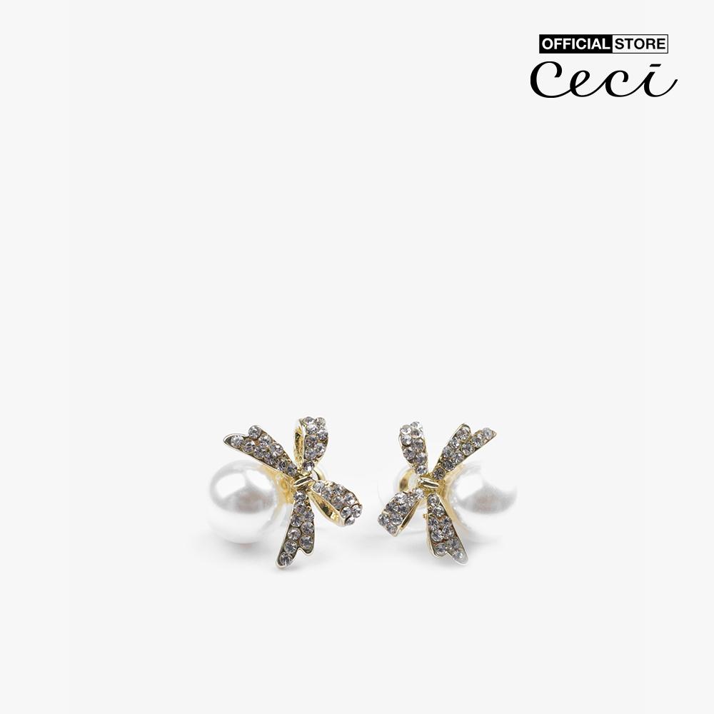 CECI - Khuyên tai nữ hình chiếc nơ đính đá phối ngọc trai sang trọng CC1-09000084