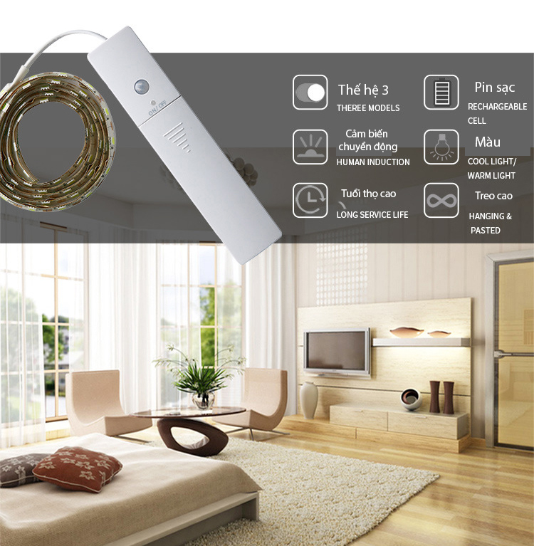 Đèn LED Dây Trang Trí Cảm Ứng Chuyển Động Dùng Pin LEDLINE03