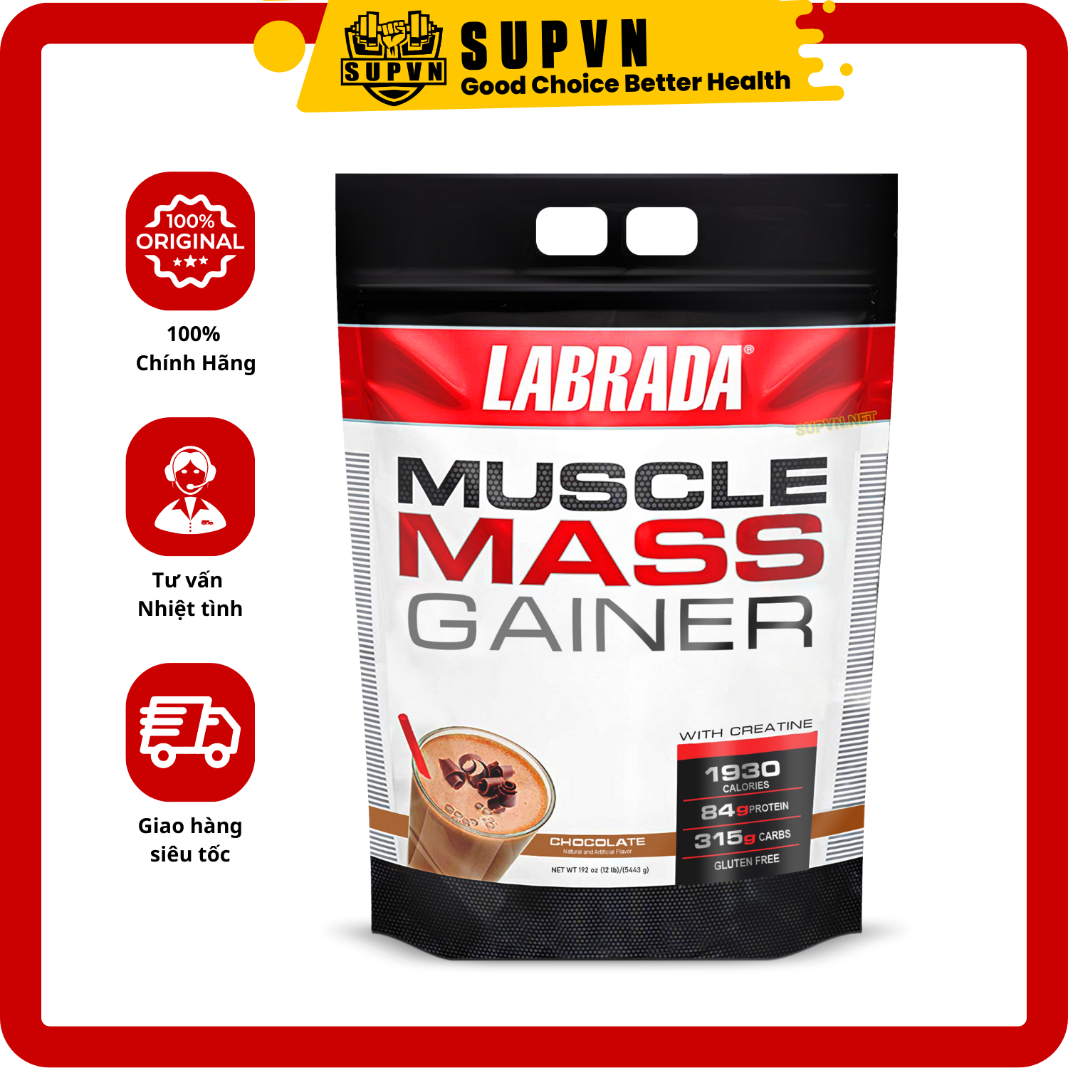 Muscle Mass Gainer 12lbs Labrada  - Chính Hãng BBT - Sữa Tăng Cân Tăng Cơ Dành Cho Người Khó Lên Cân