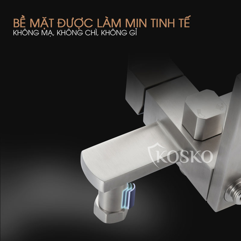 Sen cây tắm đứng nóng lạnh inox 304 KOSKO , sen tắm nóng lạnh vuông
