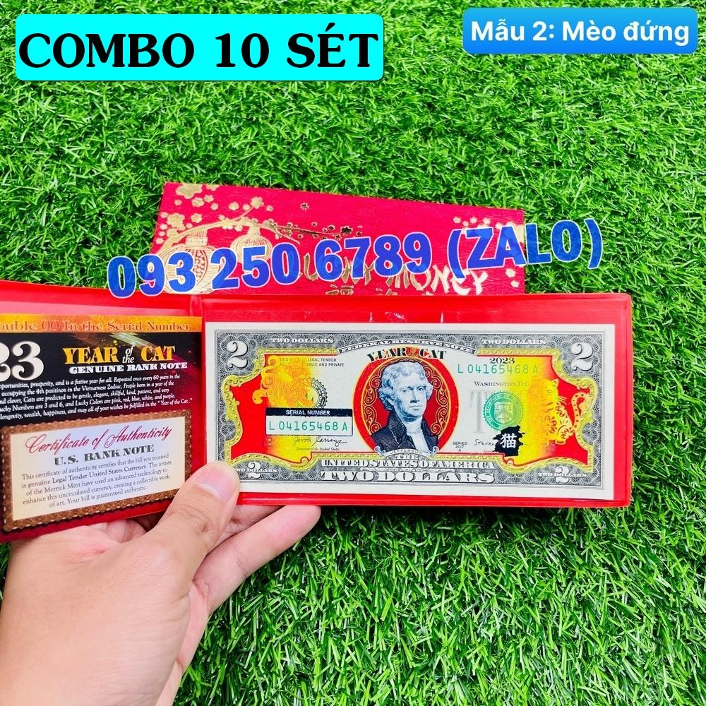 TIỀN LÌ XÌ MAY MẮN - TỜ 2 USD HÌNH CON Mèo 2023 MẠ VÀNG MỸ [MÈO ĐỨNG