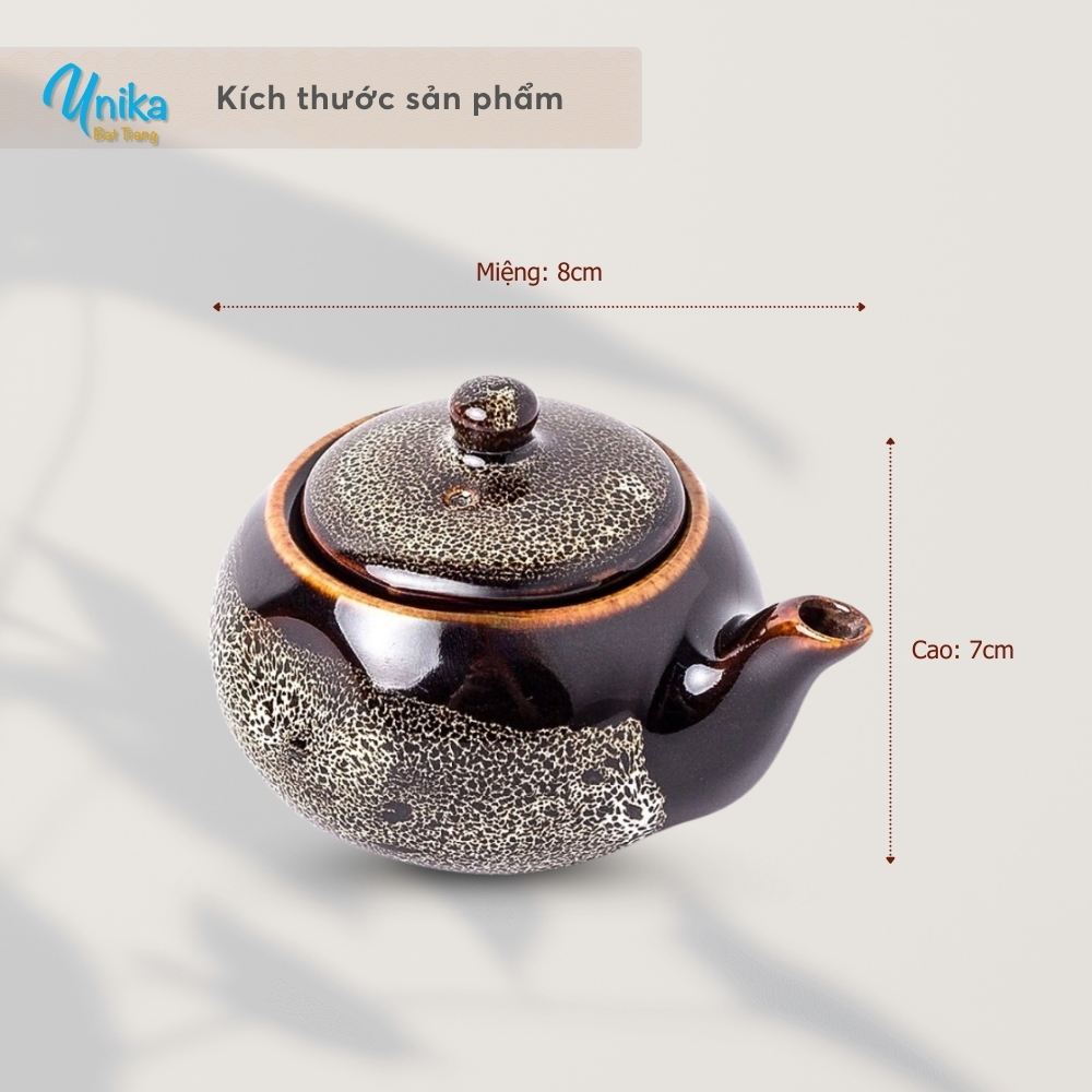 Ấm mắm dẹt men cánh gián - Lọ gia vị có vòi men bôi hỏa biến - ấm đựng nước chấm gốm Unika Bát Tràng