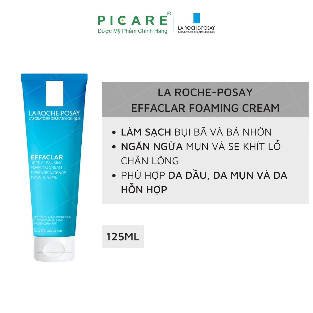 Sữa Rửa Mặt Tạo Bọt Làm Sạch Giúp Làm Sạch Sâu Và Se Khít Lỗ Chân Lông Không Gây Khô Da La Roche-Posay Effaclar Deep Cleansing Foaming Cream