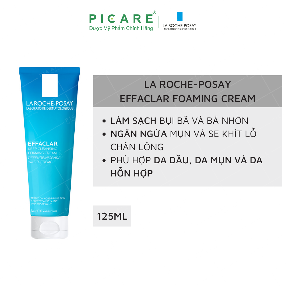 Sữa Rửa Mặt Tạo Bọt Làm Sạch Giúp Làm Sạch Sâu Và Se Khít Lỗ Chân Lông Không Gây Khô Da La Roche-Posay Effaclar Deep Cleansing Foaming Cream (125ml)