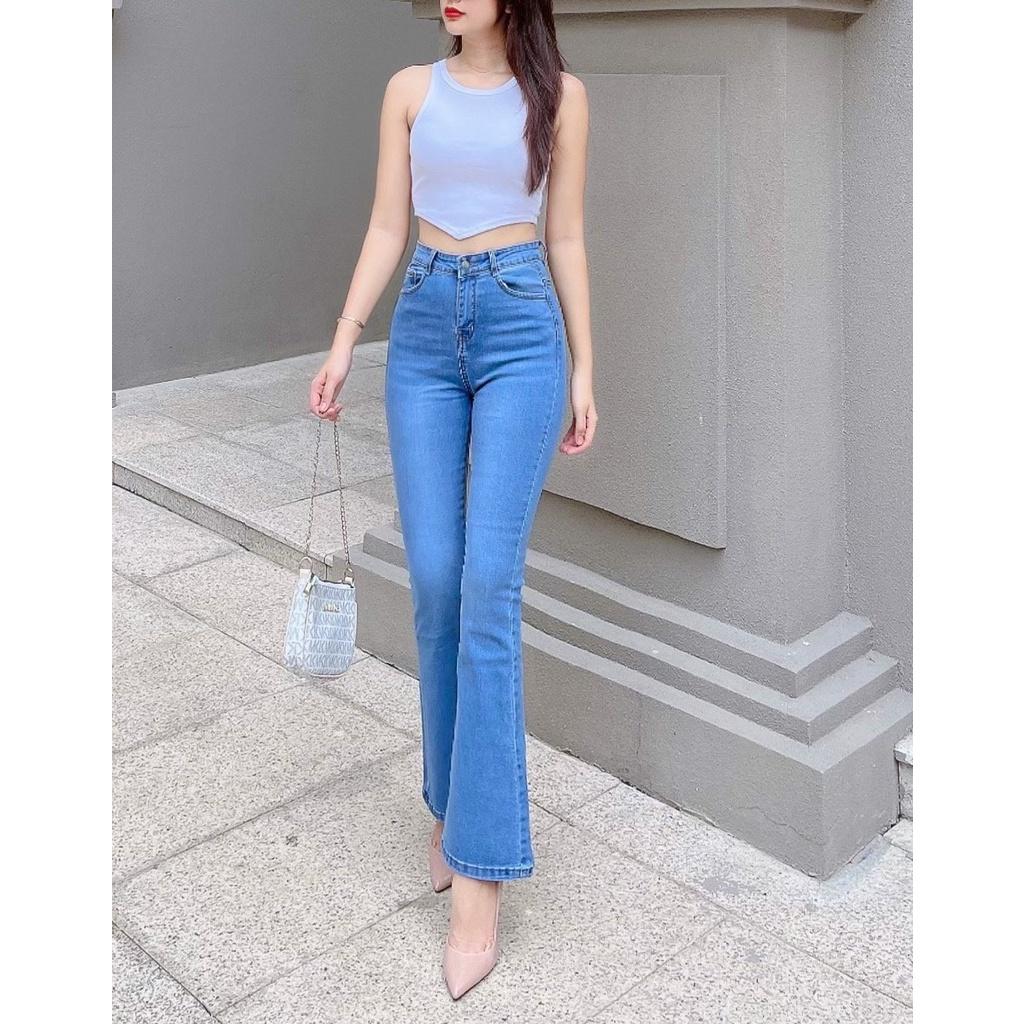 Quần Jeans Nữ Màu Xanh Nhạt Co Giãn Siêu Tôn Dáng