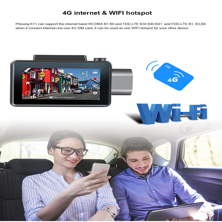 Camera hành trình ô tô Wifi, 4G đọc biển báo giao thông Phisung K11 Plus - Hàng Nhập Khẩu