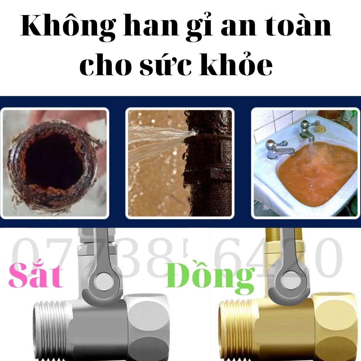 Khóa chia nước bằng đồng dùng cho máy lọc nước ro, hydrogen, ren trong ngoài 21, không bị rỉ sét, an toàn cho sức khỏe người dùng