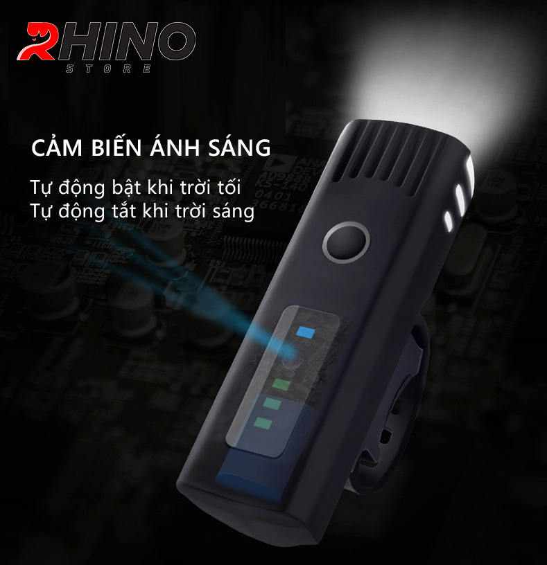 Đèn xe đạp siêu sáng cảm biến thông minh, chống nước Rhino L101 tự động điều chỉnh độ sáng theo môi trường, pin sạc, 4 chế độ sáng, pin từ 4-8 tiếng - Hàng chính hãng