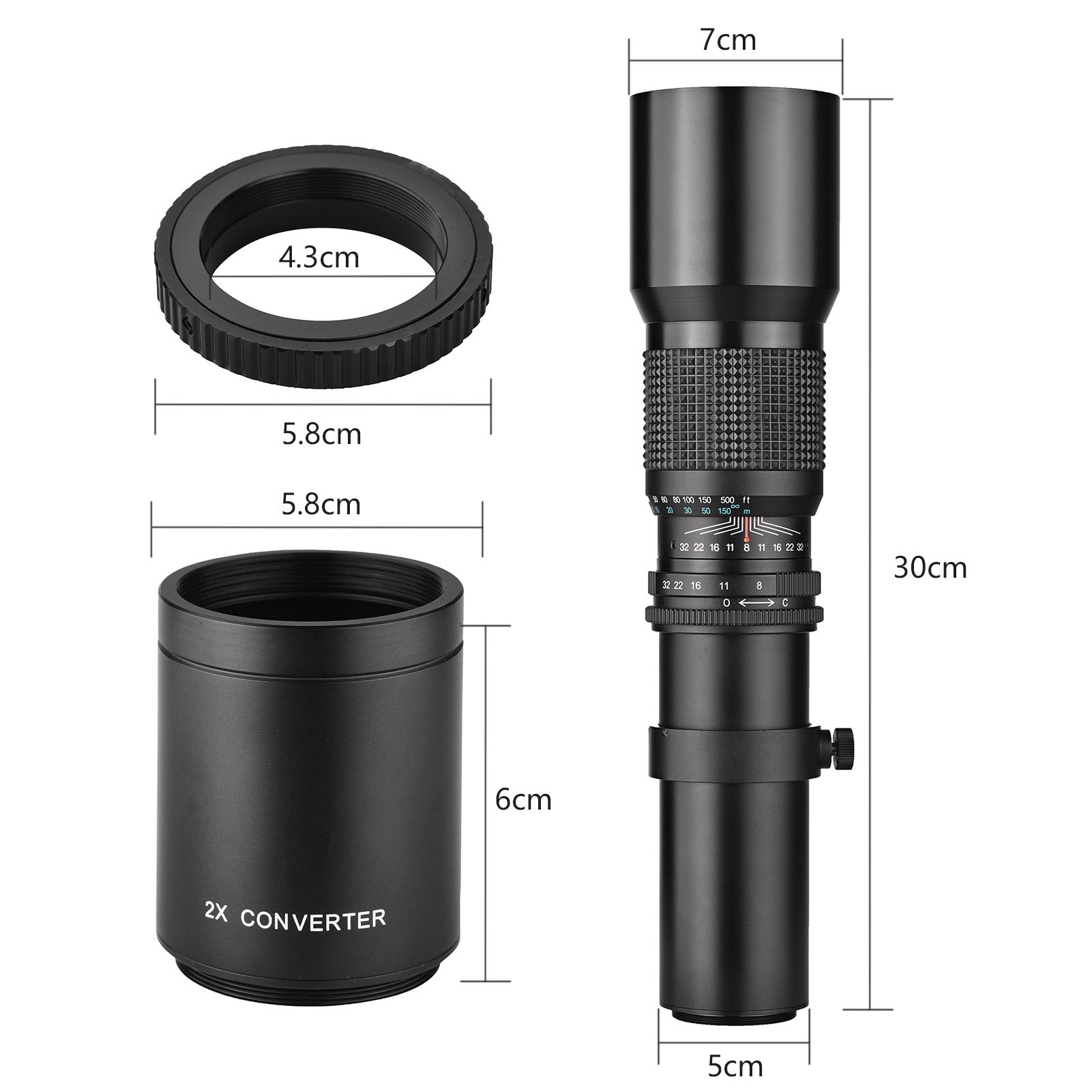Andoer 500-1000mm f/8 Camera Telephoto Lens Manual Focus with 2X Converter Lens Cover Lens Protector Carry Bag for Nikon