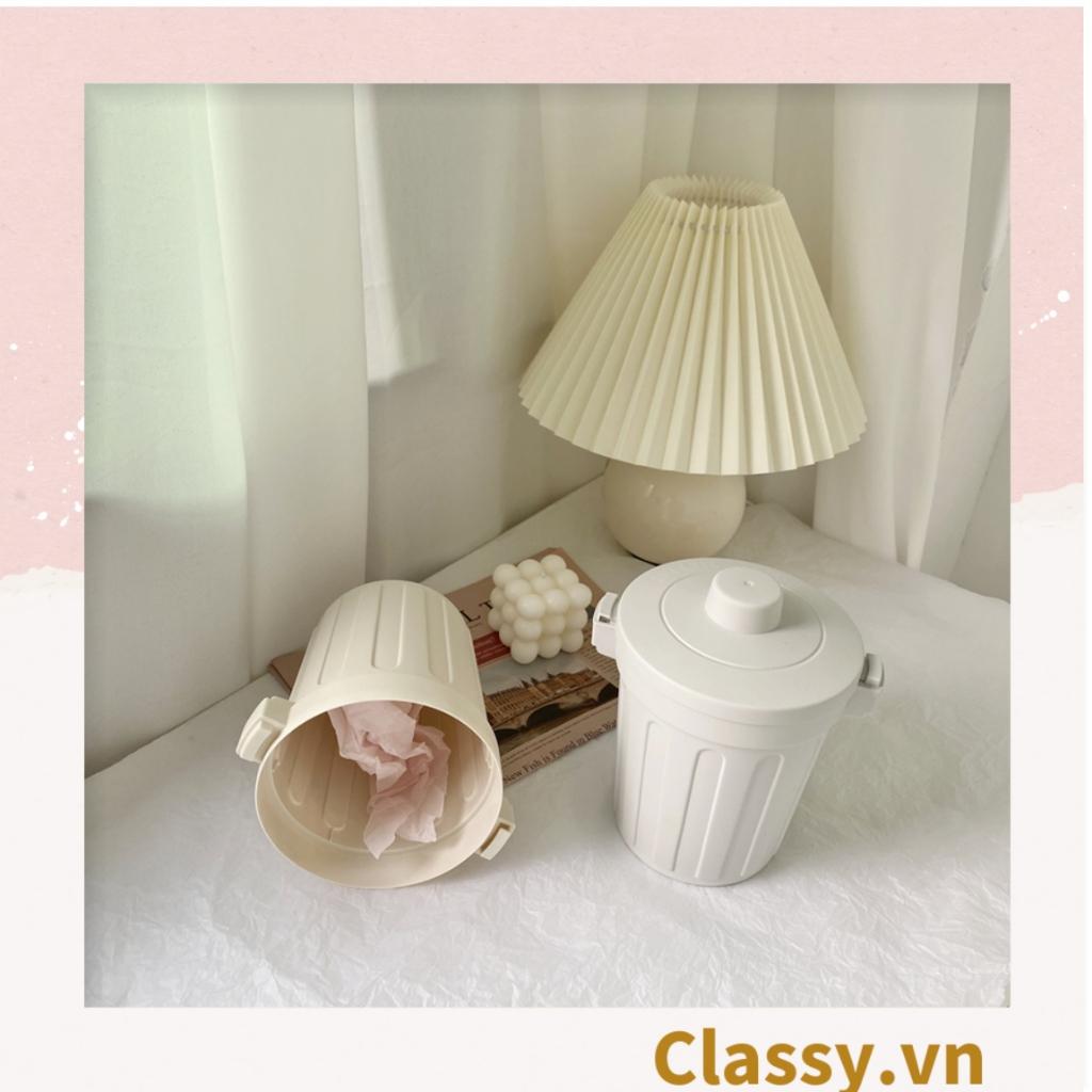 Thùng rác mini Classy , hộp đựng nhỏ hình chiếc xô để bàn học bàn làm việc có nắp đậy tiện lợi màu ghi PK639