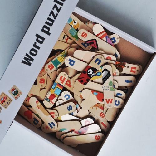 Xếp hình gỗ 3D Word Puzzle - Que Ghép gỗ có hình ảnh và chữ tiếng Anh kèm sách hướng dẫn, đồ chơi ghép hình gỗ 2 mặt Mon