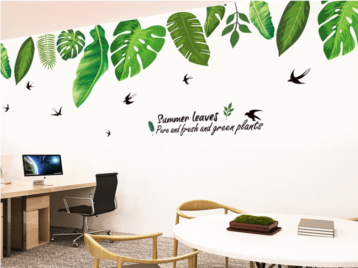 decal dán tường lá nhiệt đới chim summer leaves xl8362