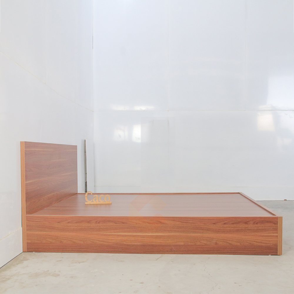 GIƯỜNG NGỦ GỖ MDF PHỦ MELAMINE MÀU VÂN GỖ ĐỎ CÓ HAI HỌC KÉO