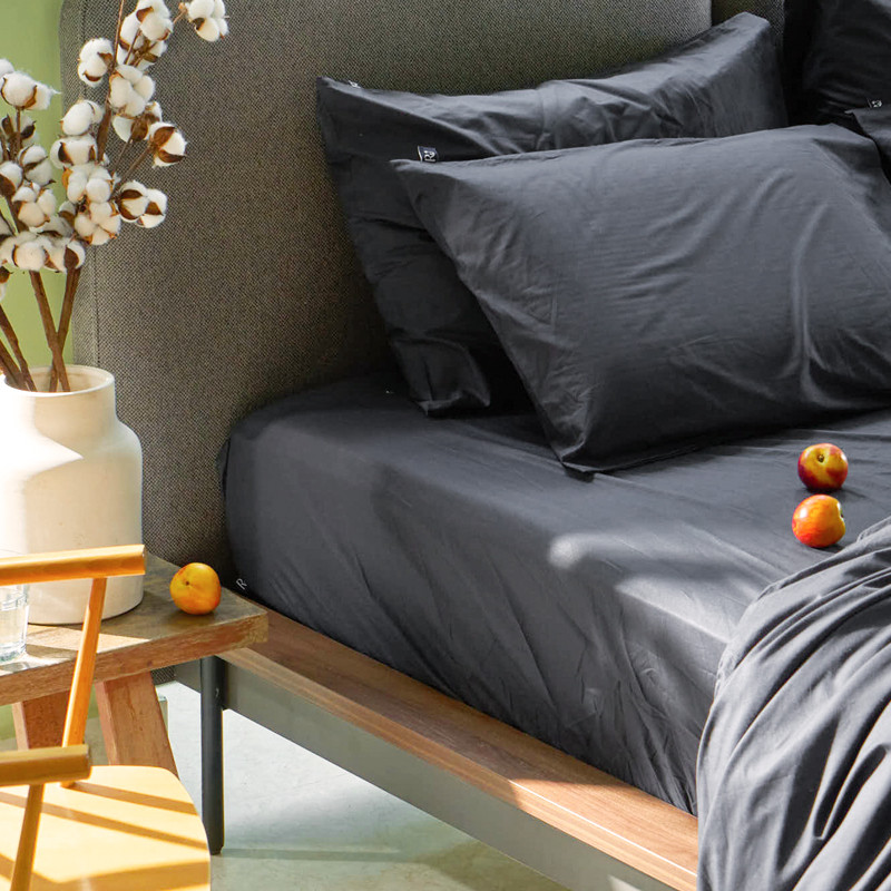 Bộ Ga Trải Giường Ru9 Cotton Percale 100% Cotton Tự Nhiên - Black Oyster