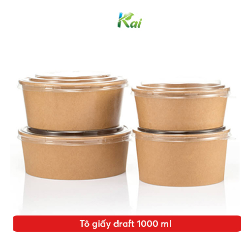 50 Tô giấy Kraft đủ size: 500ml / 750ml / 1000 ml / 1300ml kèm nắp trong suốt, an toàn vệ sinh thực phẩm, Giá sỉ