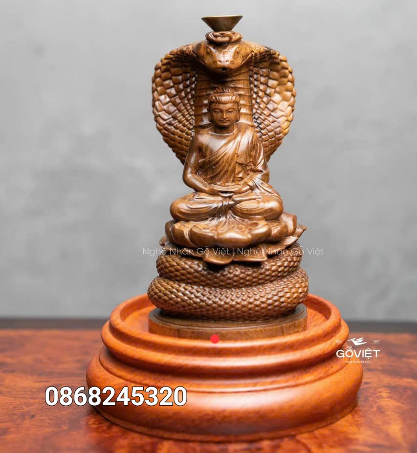 Combo Tượng thần rắn bảo vệ đức phật xông trầm bằng gỗ bách xanh thơm nức  kt cao 20×11×10cm chưa tính đế gỗ hương