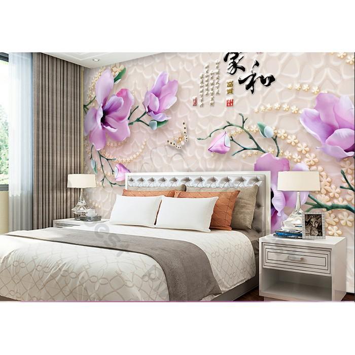 Tranh dán tường Hoa mộc lan tím thủy chung, tranh dán tường 3d hiện đại MS1138013