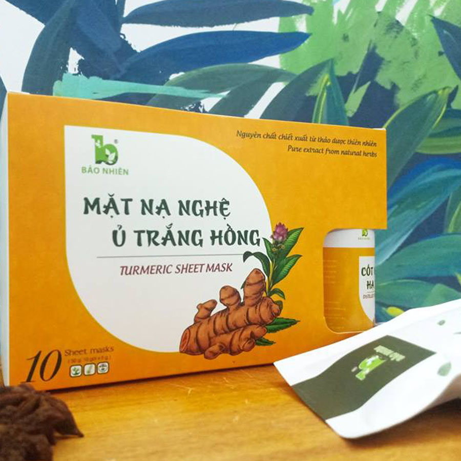 Hộp 10 Gói Mặt Nạ Nghệ Ủ Da Trắng Hồng Mờ Thâm Sạm Tái Tạo Da Ngăn Ngừa Mụn Bảo Nhiên Dành Cho Mẹ Bầu Và Mẹ Sau Sinh Tại Nhà - Tặng 1 Cốt Nghệ 50Ml