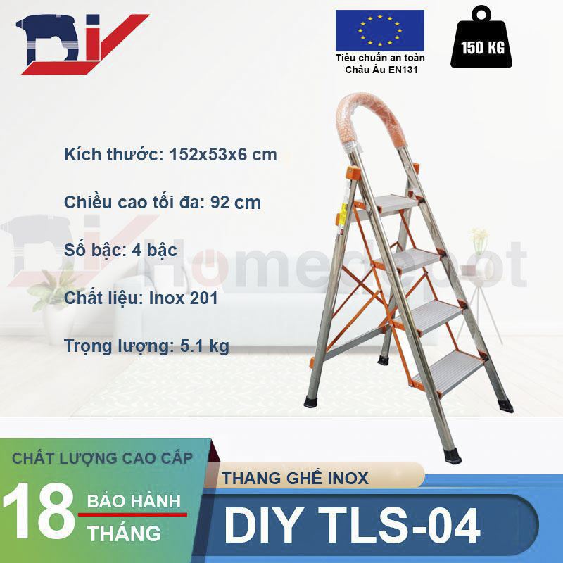 Thang ghế Inox 4 bậc 92cm DIY TLS-04 Hàng chính hãng - Tiêu chuẩn EN131
