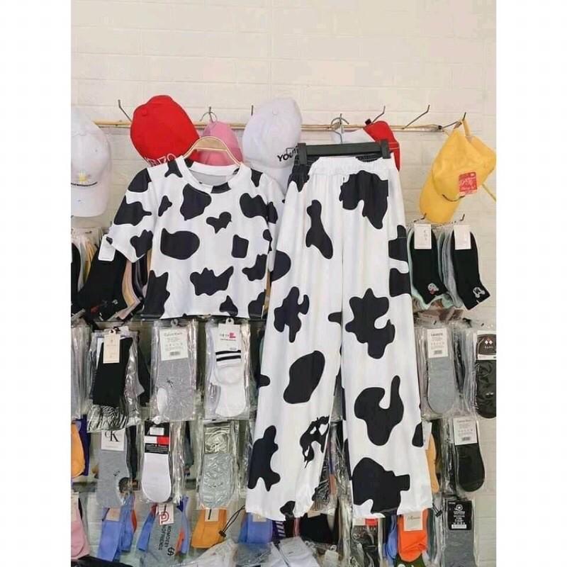 Áo croptop nữ in bò sữa