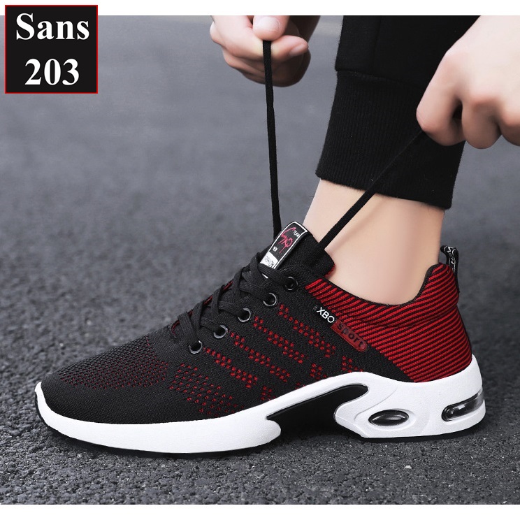 Giày thể thao nam êm chân Sans203 thoáng khí nhẹ chạy bộ màu đen đỏ xanh xám chất vải canvas hàn quốc trẻ trung full box