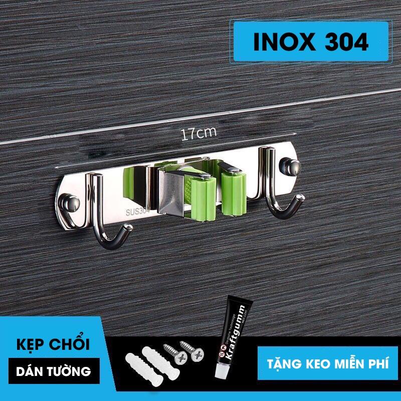 Thanh kẹp cây lau nhà &amp; móc treo tích hợp 2in1 dán tường inox 304 đa năng (LZ0711) - Thanh 5 móc &amp; 3 kẹp