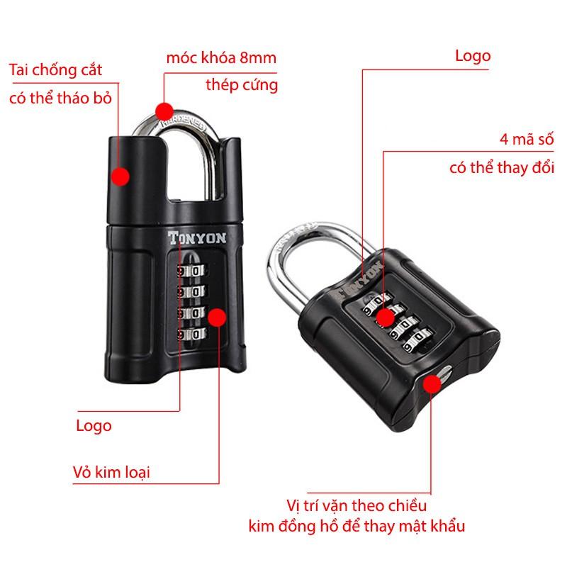 Khóa số chống cắt loại 4 mã số TY25011, móc khóa thép cứng D8cm, vỏ hợp kim kẽm mạ không gỉ