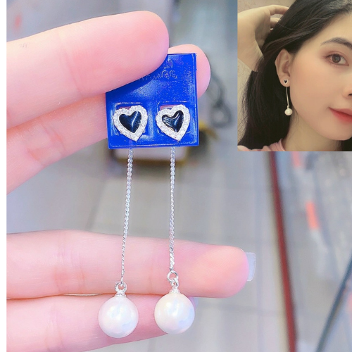 Bông tai Trái Tim treo hạt trai trắng