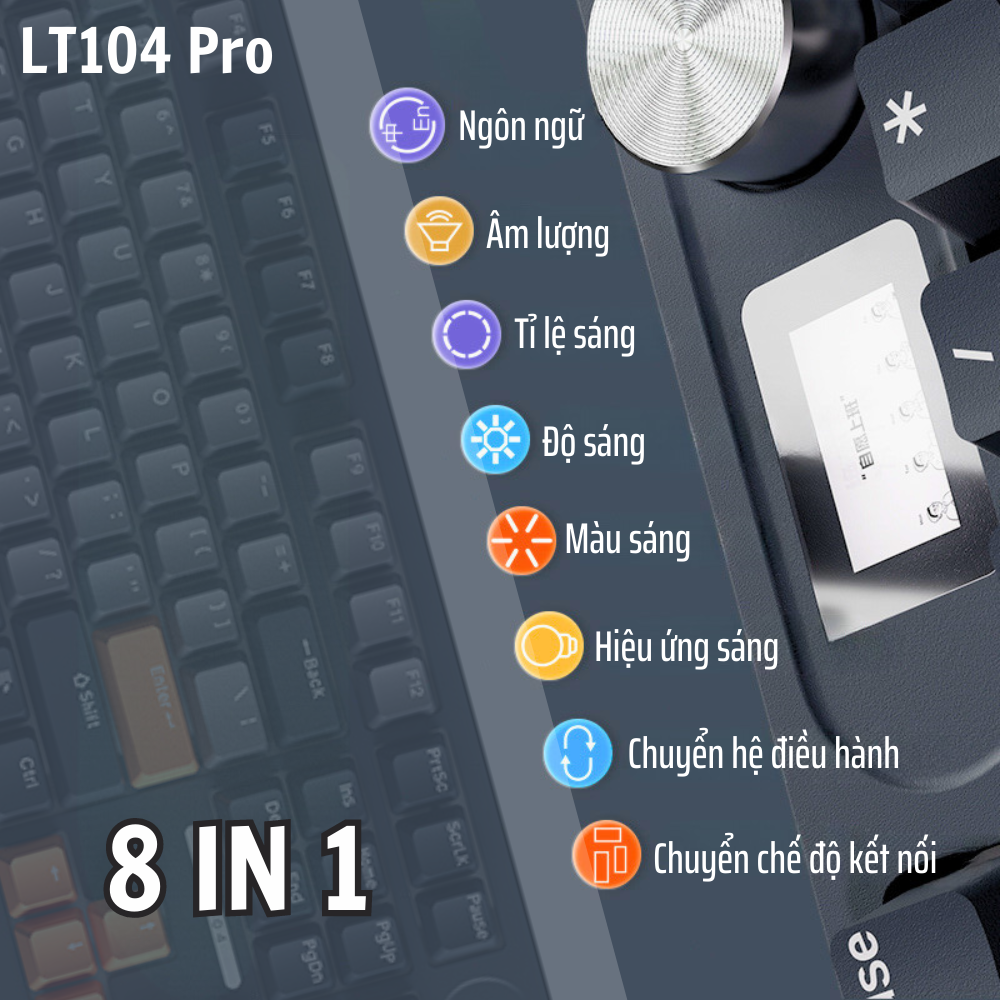 Bàn Phím Cơ Gaming Langtu LT104 Hotswap Có Núm Màn Led Điều Khiển Triple Mode Hàng Chính Hãng