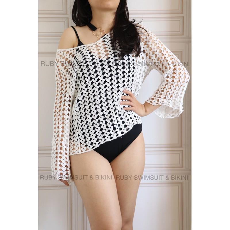 Áo Lưới Đi Biển Mặc Ngoài Bikini Trễ Vai Form Oversize Sành Điệu R44