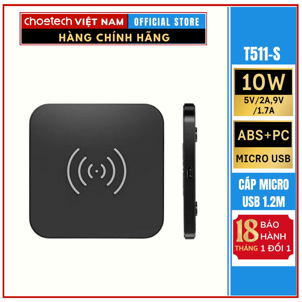 Đế sạc nhanh không dây siêu mỏng 2in 1 10w Choetech T511-S