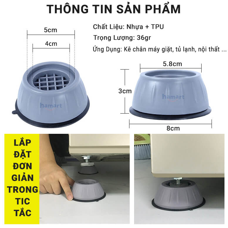 COMBO 4 Đế Chống Rung Máy Giặt Chống Ồn TPU Kê Chân Máy Giặt Tủ Lạnh Nội Thất Chịu Tải Lớn Tiện Lợi