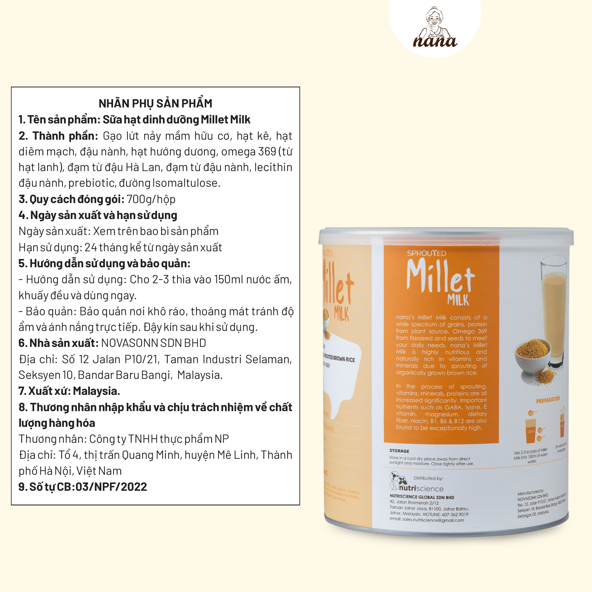 Thùng 12 Hộp Sữa Hạt Từ Gạo Lứt Hữu Cơ Nảy Mầm Millet 700g Vị Gạo Tự Nhiên Nhập Khẩu Malaysia Cho Trẻ Từ 3 Tuổi & Cả Gia Đình