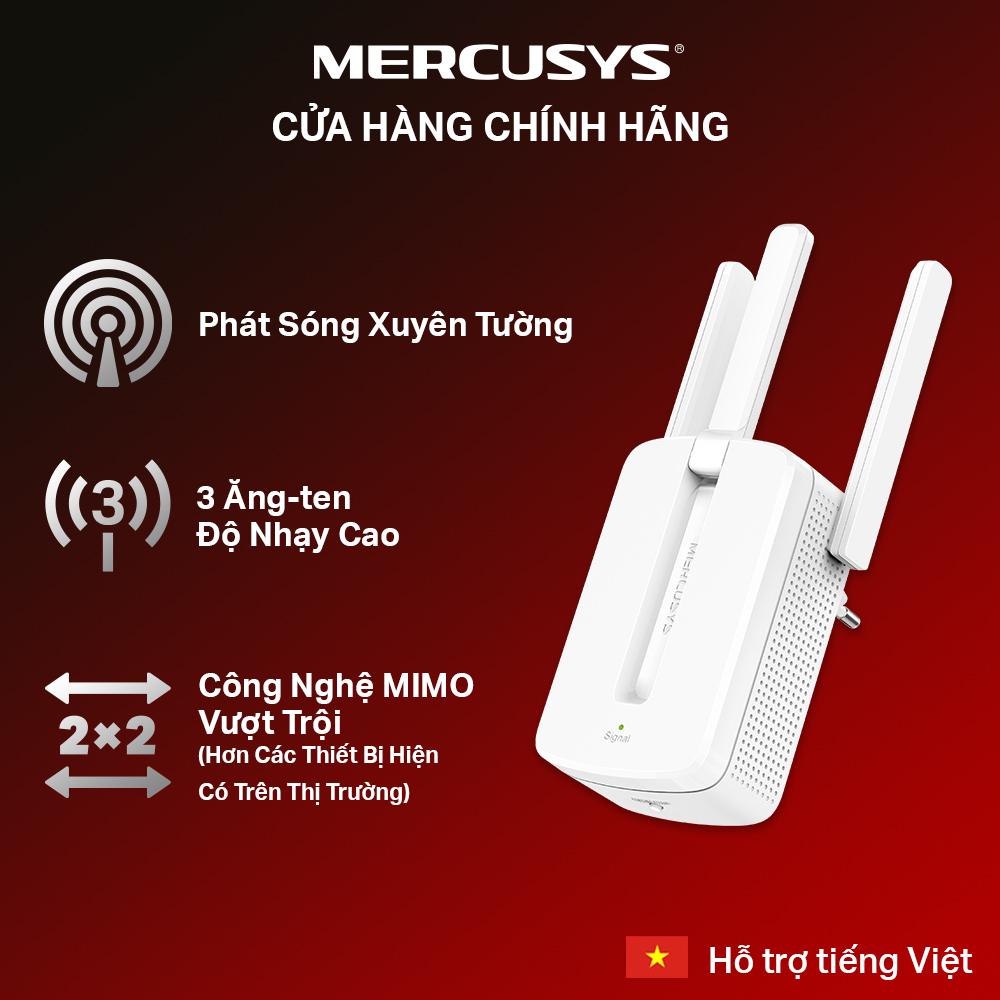 Bộ kích sóng wifi Mercusys MW300re 3 râu cực mạnh,Kich wifi,cục hút wifi,kích sóng wifi hàng  - Hàng Chính Hãng