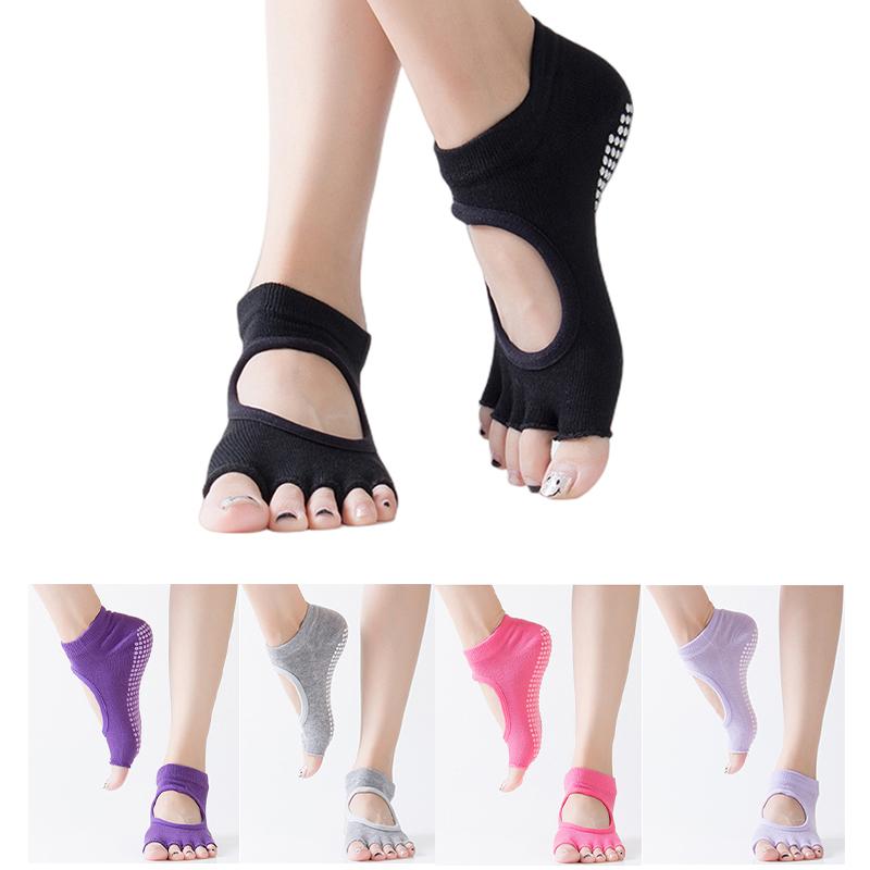 Nửa ngón chân yoga vớ không trượt ngón chân chống trượt pilates vớ chân mắt cá chân bền bỉ nửa ngón chân cotton sports woman Color: Rose 2