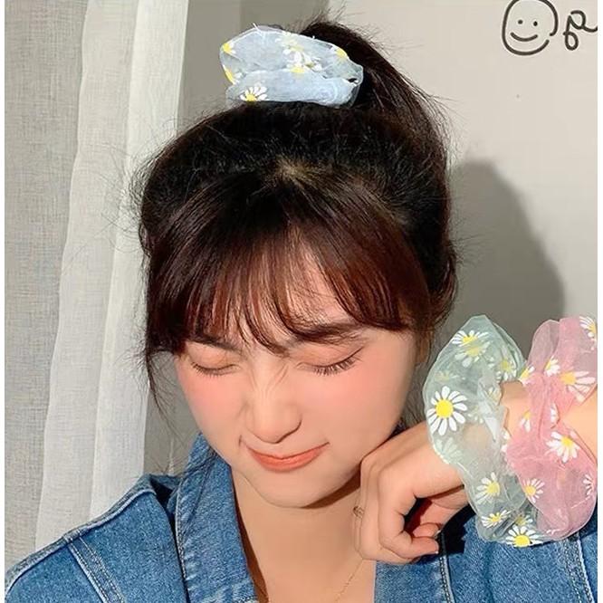 Dây buộc tóc in cúc họa mi tinh tế vòng lớn Scrunchies xinh xắn HD49