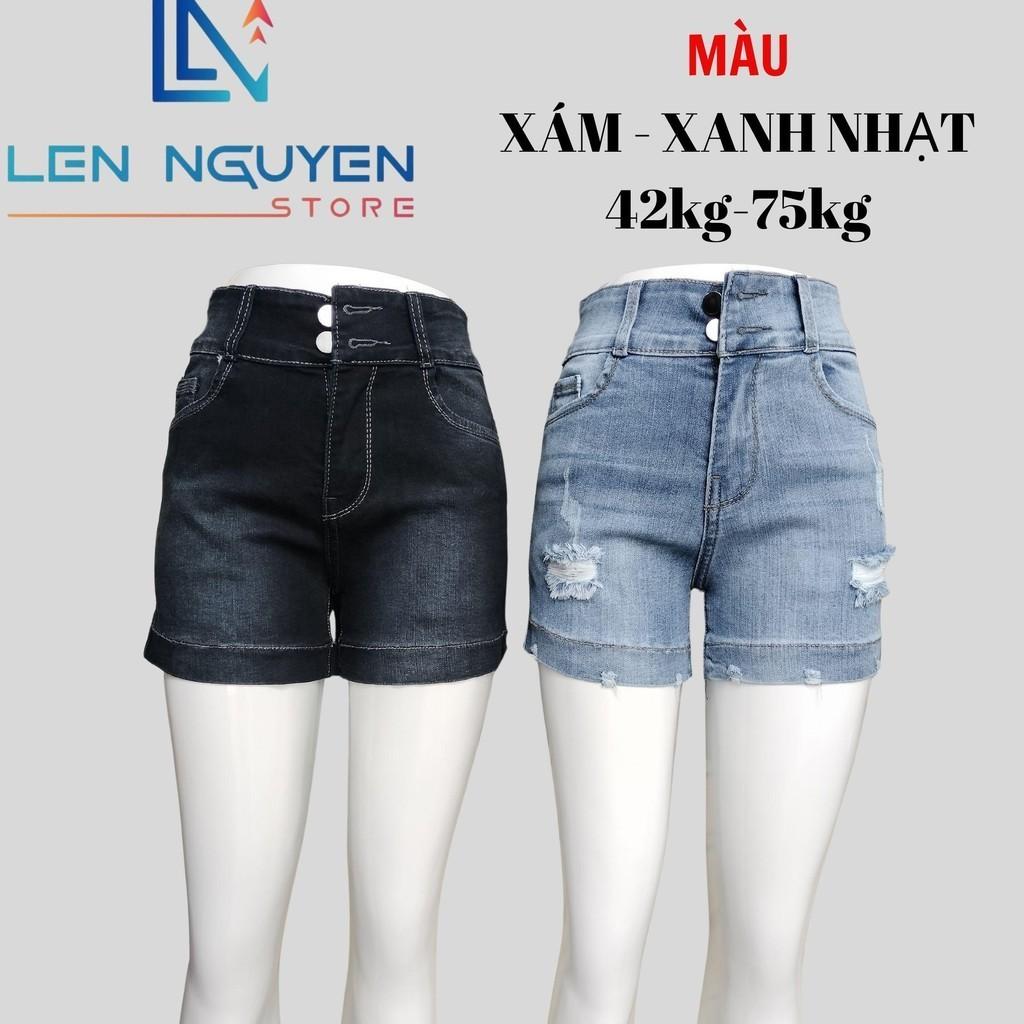 Quần jean nữ, đùi, lưng cao, quần bò nữ dáng ôm, quần rin nữ có big size, cho 42kg đến 75kg, - Xanh Rách