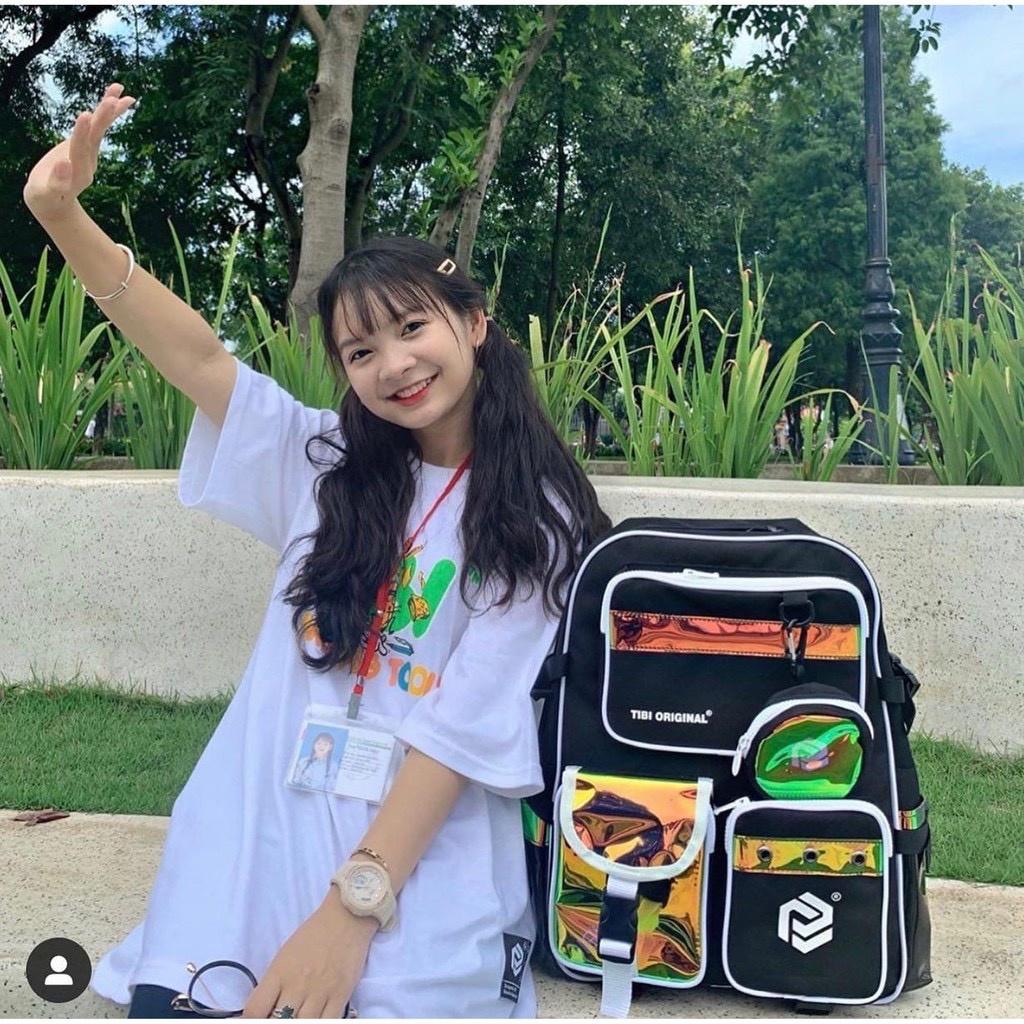 Balo Ulzzang Nam Nữ Đen Basic Nhiều Ngăn, Balo Tibi Phản Quang Đi Học Thời Trang Giá Rẻ BL07